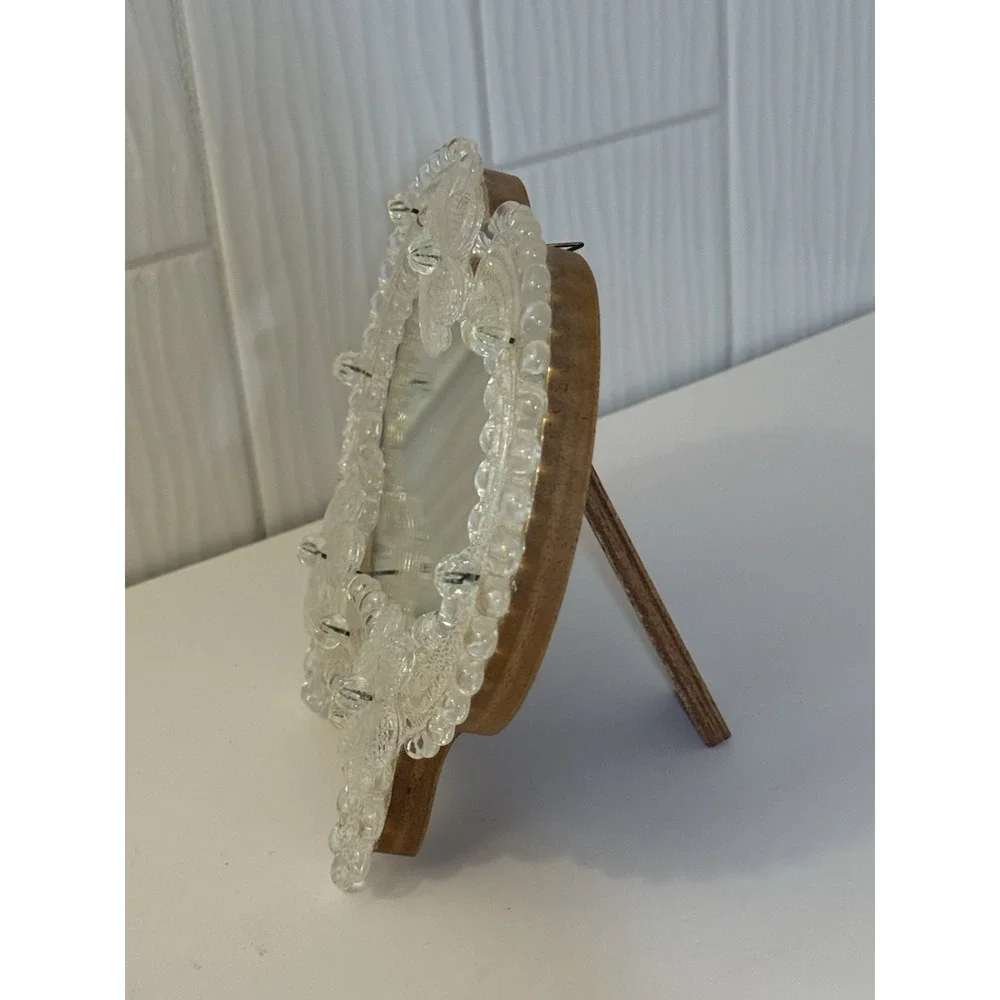 Vintage Venetian Style Murano Art Glass Mirror Tabletop Easel Back Italy 7x8 MCM